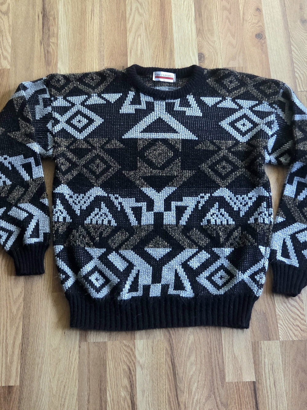 Vintage 90s Black & Gray Geometric Knit Sweater
